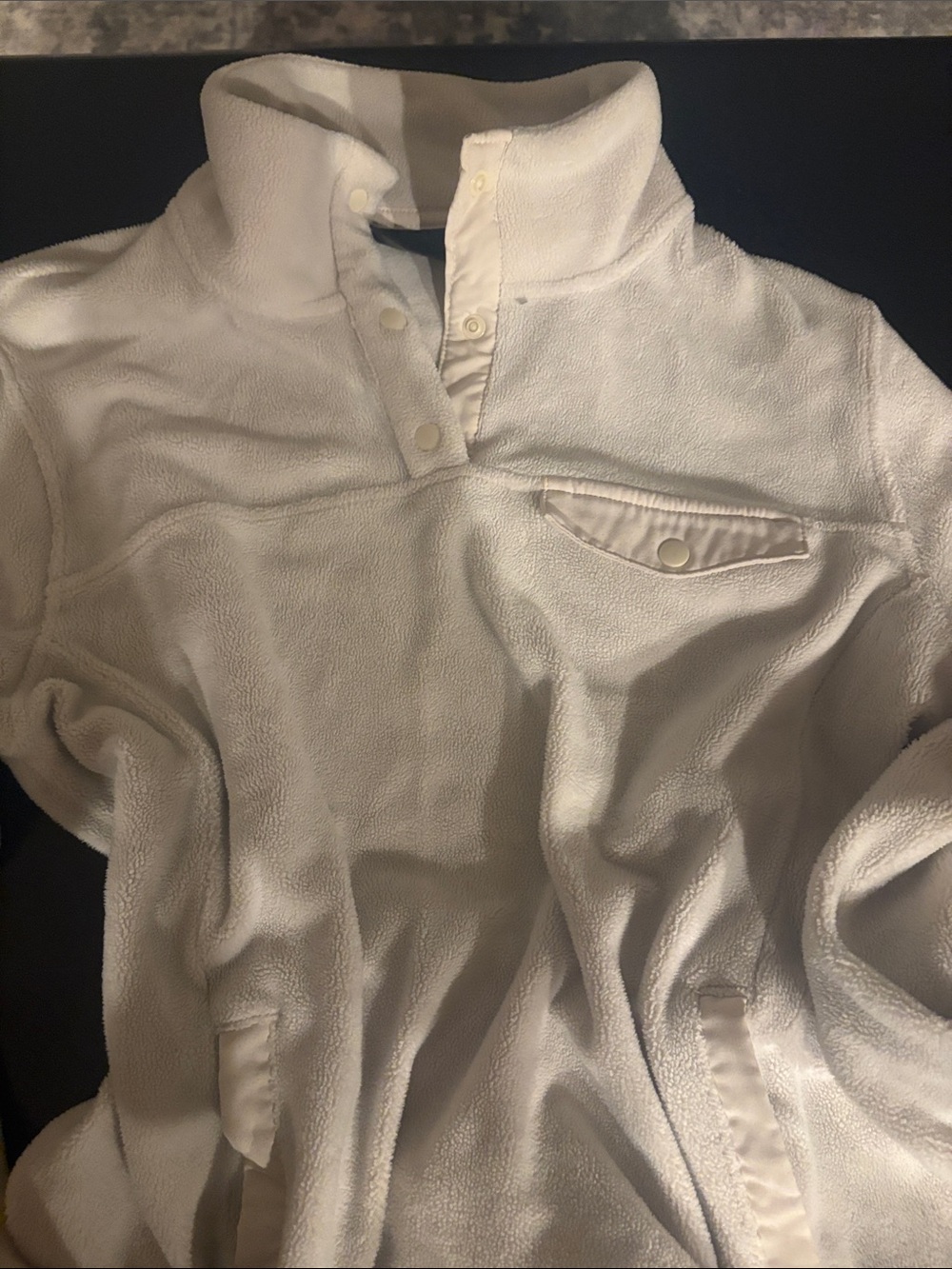 White Fleece Pullover Snap-Neck Sweater